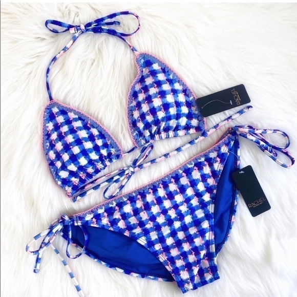 Rachel Roy Violet Check Triangle Side Tie Bikini - Picture 1 of 7